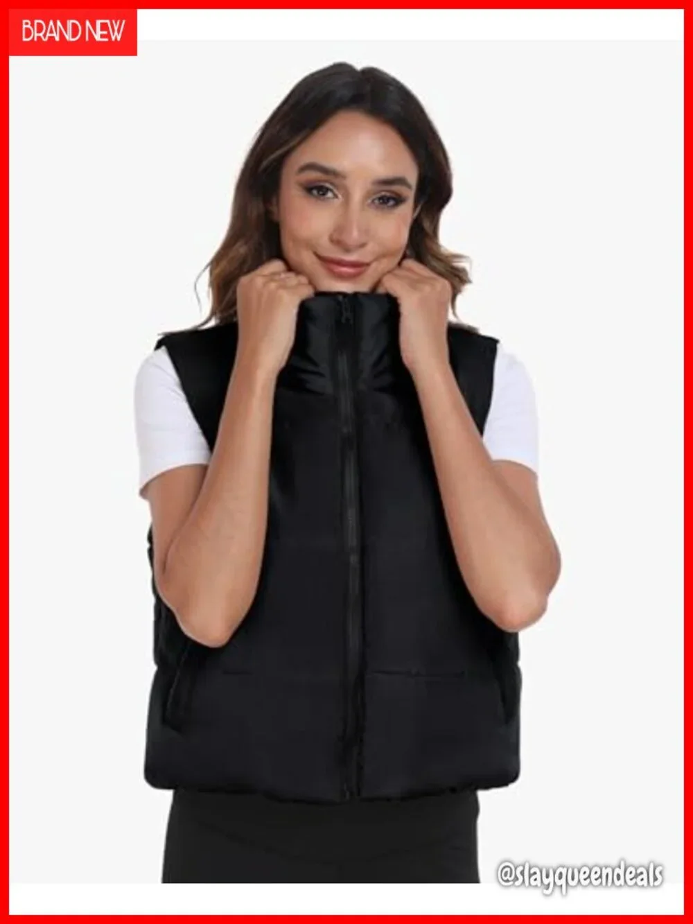 Cropped Puffer Vest Sleeveless Lightweight Insulated Zip Up with Pockets